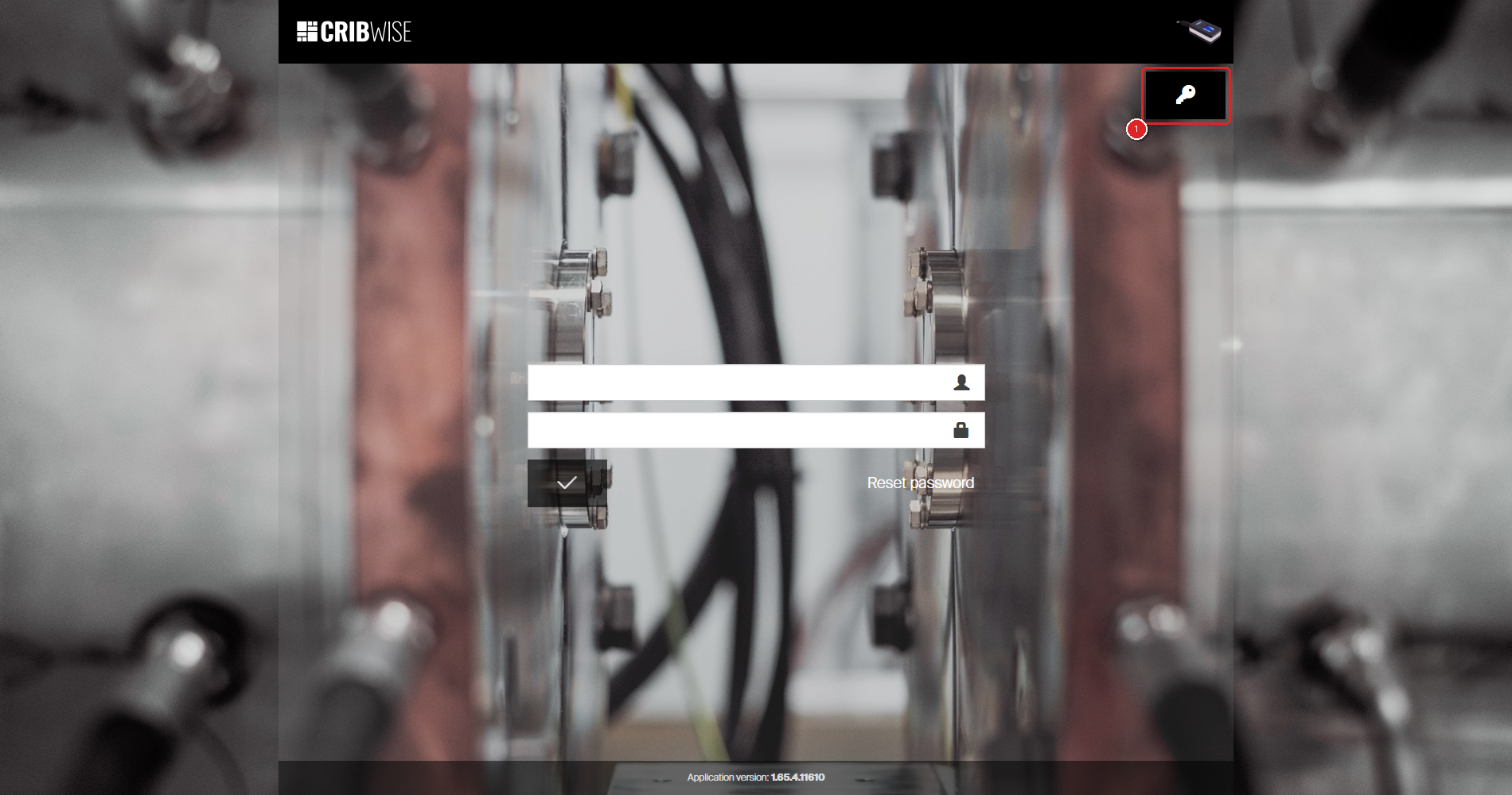 CRIBWISE Admin Portal login screen with the key icon outlined in red in the top-right corner of the login panel