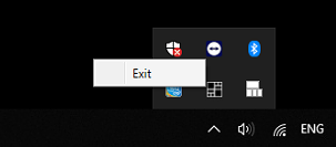 Exit option on the brand icon in the Windows system tray