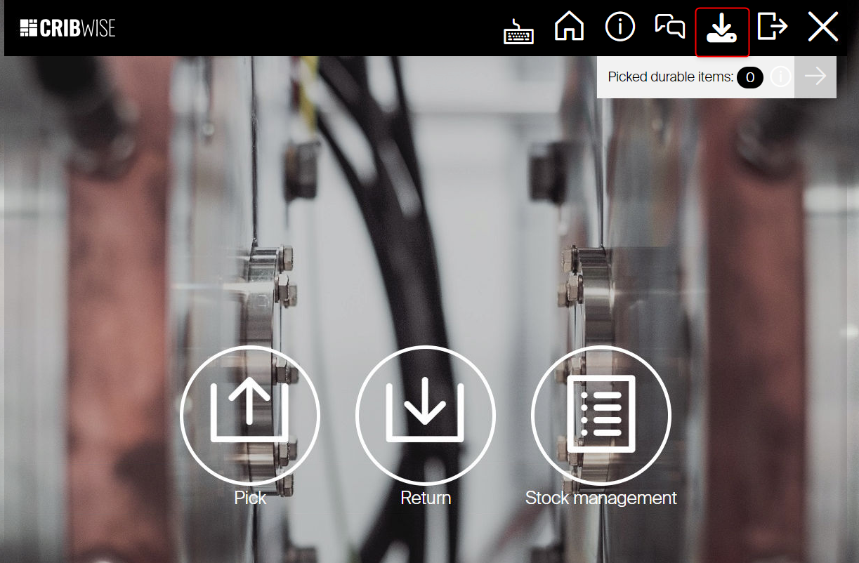 Shop Floor Interface home screen with the update icon highlighted in the top bar